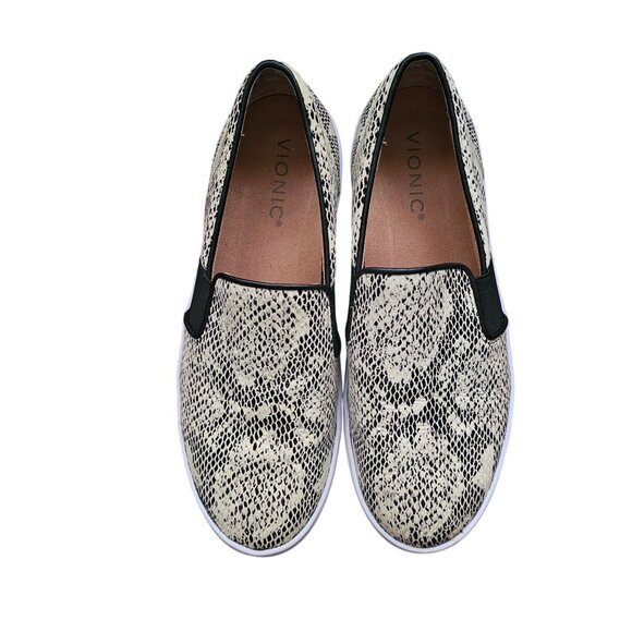 Vionic Demetra White/Black Leather Snakeskin Slip On Sneakers Size US 6.5 - Picture 3 of 10